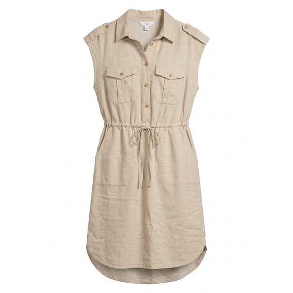 Time and Tru Dresses & Skirts - Time and Tru Utility Shirt Dress Women Small 4-6 Tan Sleeveless Cotton Safari